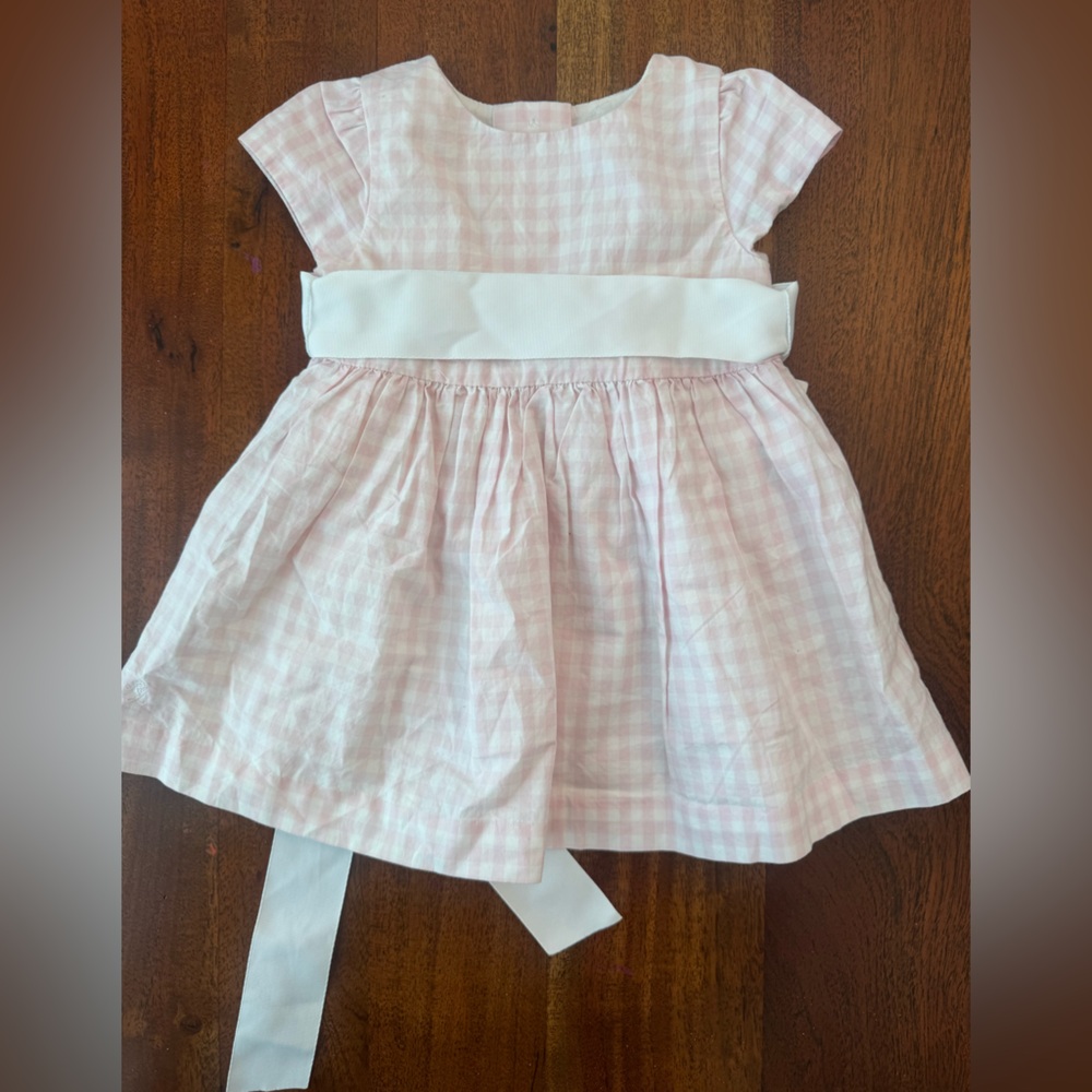 Ralph Lauren Pink Gingham Infant Dress with White Details